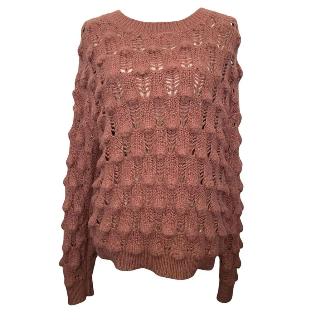 Kye Mi‎ Mauve Pullover Open Knit Boho Sweater Hippie Academia Size Medium